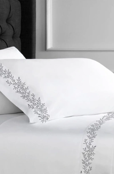 Melange Home Floral Leaf Embroidered 600 Thread Count 100% Cotton Sheets In Grey