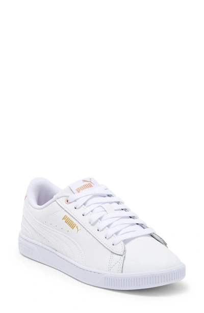 Shop Puma Vikky Leather Sneaker In  White-rose Dust- Gold