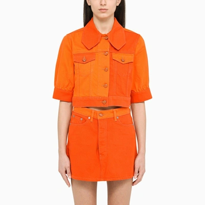 Shop Ganni Orange Denim Short Jacket