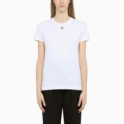 Shop Vivienne Westwood White T-shirt With Orbit Embroidery