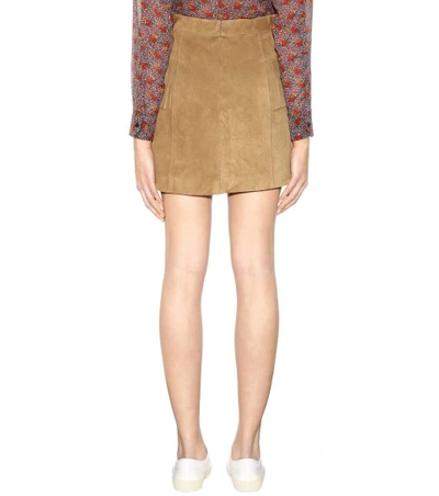 Shop Saint Laurent Fringed Suede Miniskirt In Brown