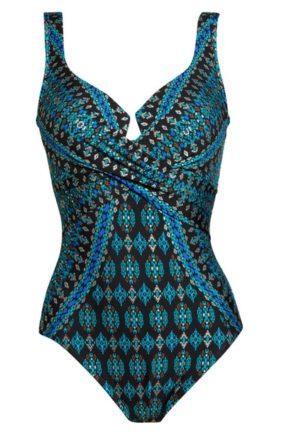 Shop Miraclesuit Amarna Escape Crisscross Underwire One-piece Swimsuit In Black/ Multi