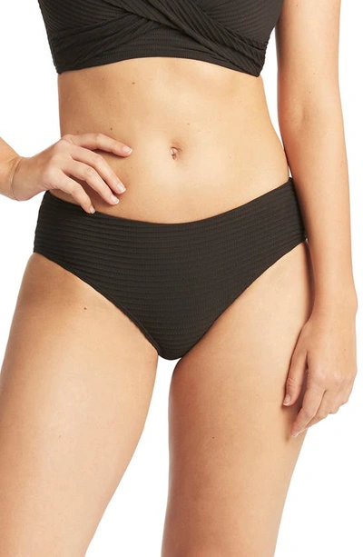 Shop Sea Level Textured Bikini Bottoms In Black