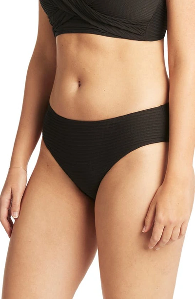 Shop Sea Level Textured Bikini Bottoms In Black