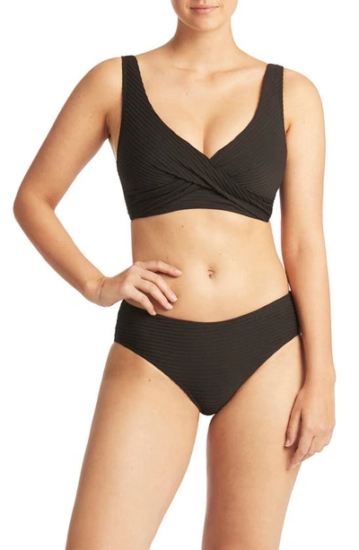 Shop Sea Level Textured Bikini Bottoms In Black