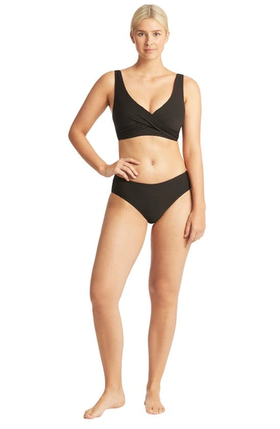 Shop Sea Level Textured Bikini Bottoms In Black