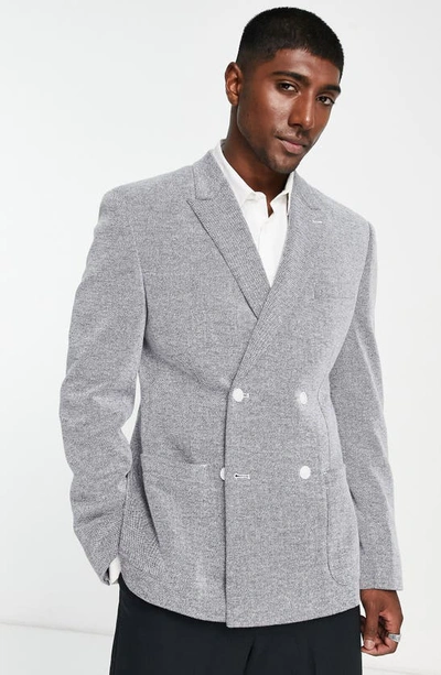 Shop Asos Design Slim Fit Double Breasted Blazer In Grey