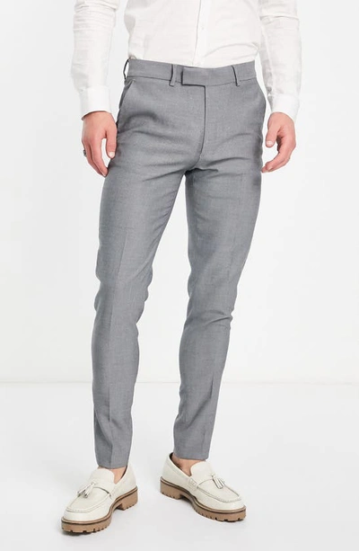 Shop Asos Design Oxford Skinny Suit Trousers In Charcoal