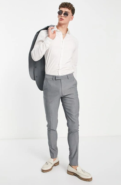 Shop Asos Design Oxford Skinny Suit Trousers In Charcoal