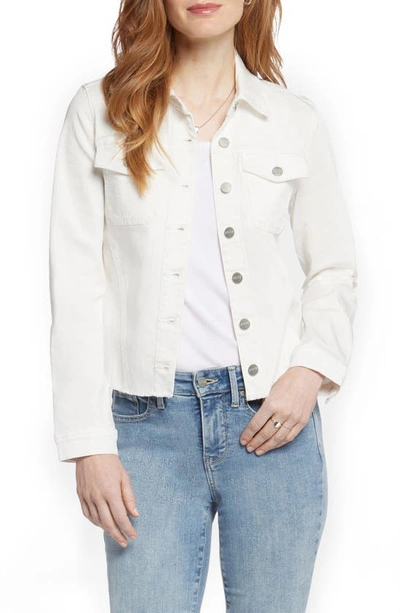 Shop Nydj Fray Hem Denim Jacket In Optic White