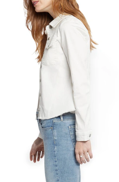 Nydj Fray Hem Denim Jacket In Optic White