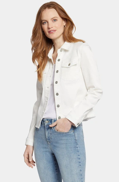 Shop Nydj Fray Hem Denim Jacket In Optic White