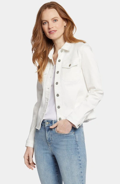 Nydj Fray Hem Denim Jacket In Optic White