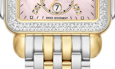 Shop Michele Deco Diamond Chronograph Two-tone Bracelet Watch, 33mm