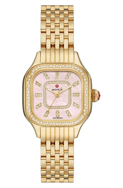 Shop Michele Meggie Diamond Dial Bracelet Watch, 29mm In Gold