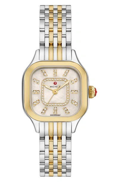 Shop Michele Meggie Diamond Dial Two-tone Bracelet Watch, 29mm