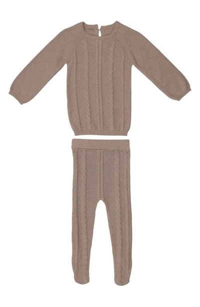 Maniere Manière Diamond Stitch Cotton Long Sleeve Top & Footed Pants Set In Sand