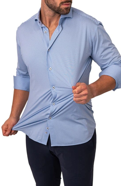 Shop Maceoo Einstein Micropattern Stretch Contemporary Fit Button-up Shirt In Blue