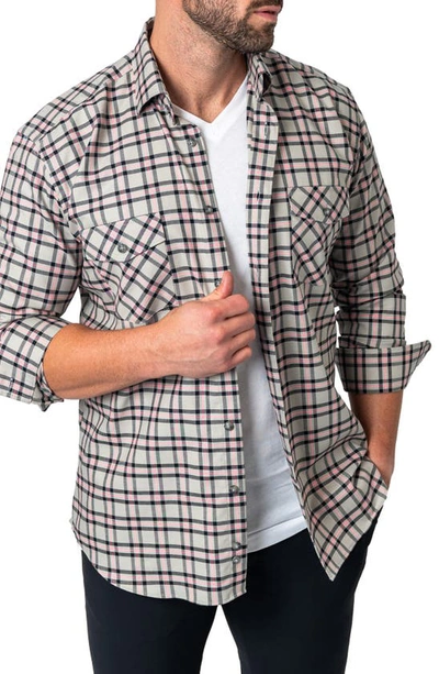 Shop Maceoo Plaid Embroidered Cotton Flannel Button-up Shirt In Grey