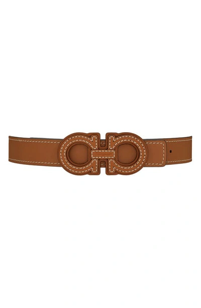 Double gancio leather top belt salvatore ferragamo