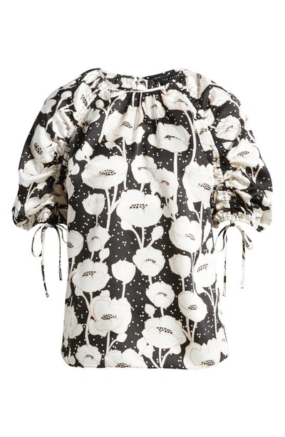 Shop Ted Baker Luciani Floral Cinch Sleeve Top In Black