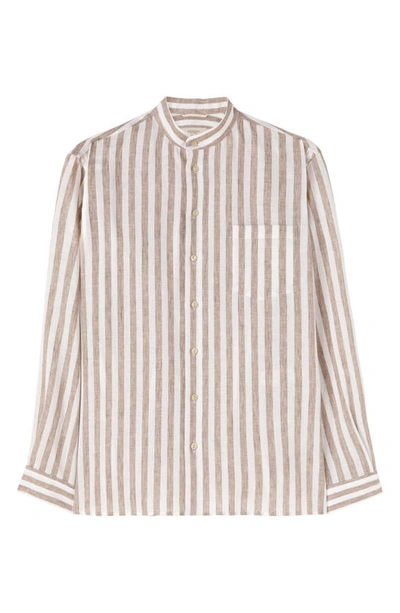 Shop Agnona Stripe Mandarin Collar Linen Button-up Shirt