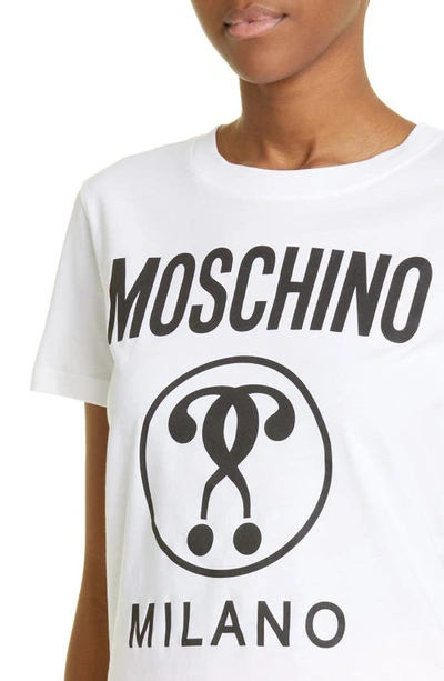 Shop Moschino Double Question Mark Logo Graphic Tee In Fantasy Print White