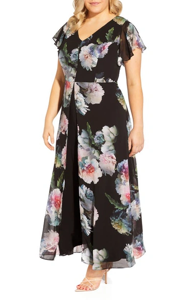 Shop Adrianna Papell Floral Overlay Maxi Jumpsuit In Black Multi