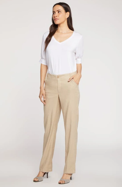 Nydj Marilyn Linen Blend Straight Leg Pants In Feather