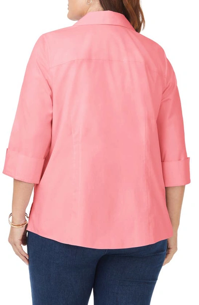 Shop Foxcroft 'taylor' Three-quarter Sleeve Non-iron Cotton Shirt In Pink Peach