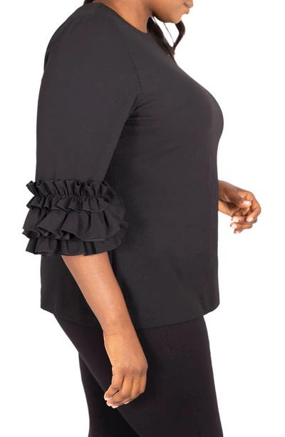 Shop Maree Pour Toi Ruffle Sleeve Knit Top In Black
