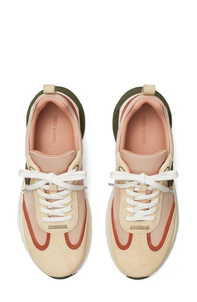 Tory Burch Good Luck Suede-trimmed Sneakers In Salmon / Olive / Sand