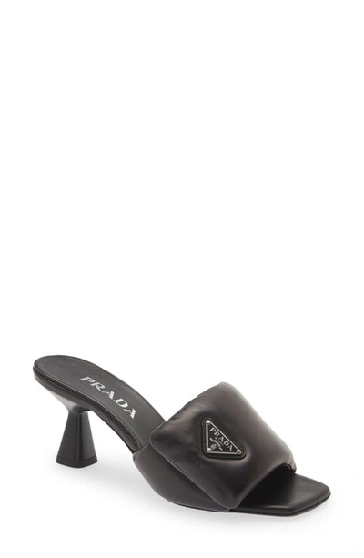 Shop Prada Padded Leather Slide Sandal In Nero