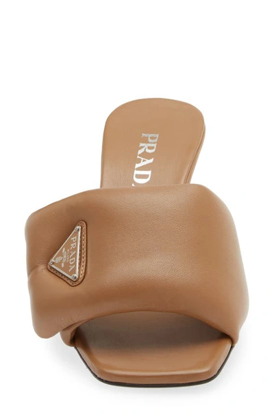 Shop Prada Padded Leather Slide Sandal In Caramel