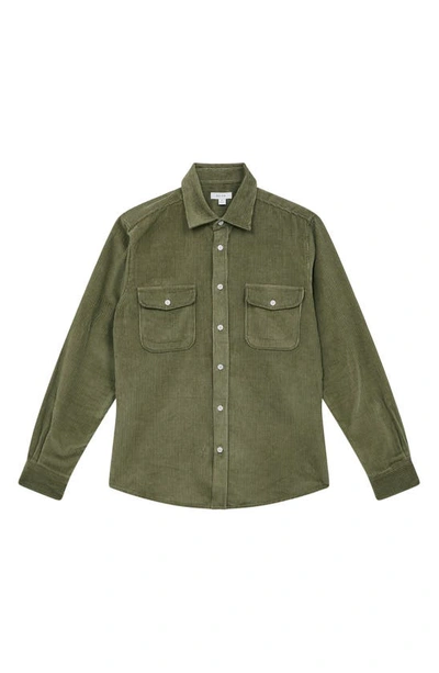 Shop Reiss Bonucci Corduroy Button-up Overshirt In Kale