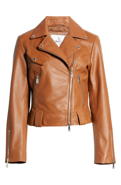 Shop Sam Edelman Leather Moto Jacket In Cognac