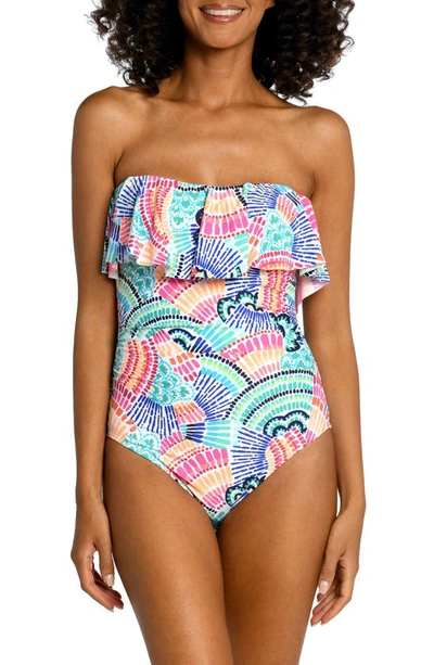 Shop La Blanca Waves Ruffle Strapless One-piece Swimsuit In Multi