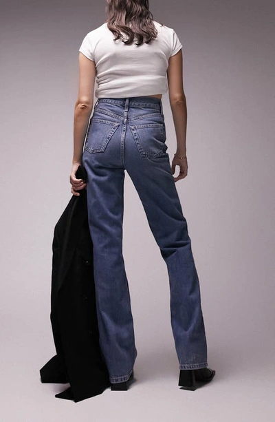 Shop Topshop Kort High Waist Wide Leg Jeans In Medium Blue