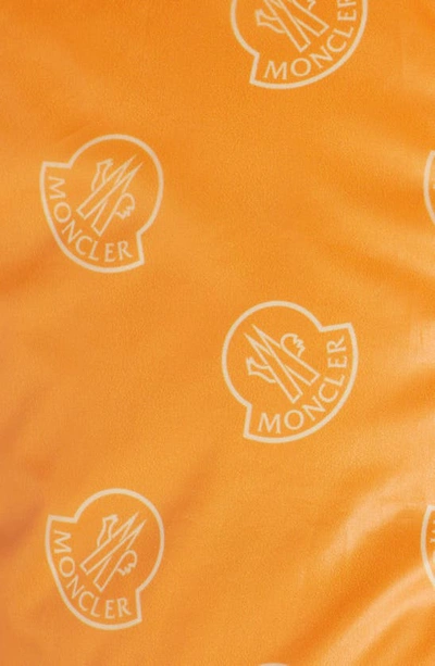 Shop Moncler Alkarab Logo Print Hooded Down Vest In Orange White Logo Print