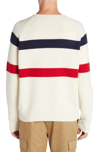 Shop Moncler Monogram Logo Crewneck Virgin Wool & Cashmere Sweater In White