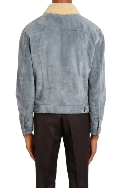 Shop Tom Ford Calfskin Suede Trucker Jacket With Genuine Shearling Trim In Grey