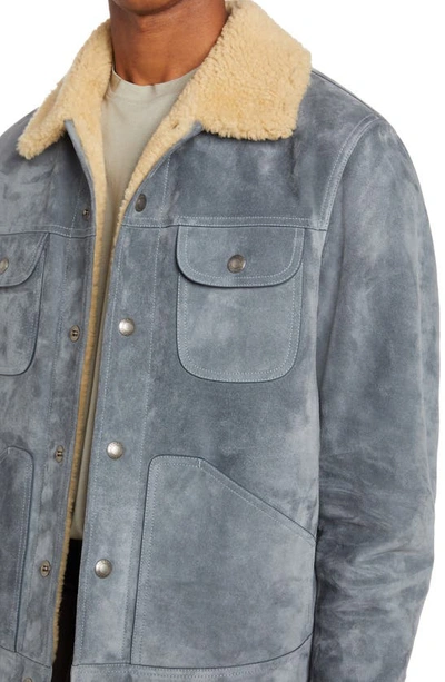 Shop Tom Ford Calfskin Suede Trucker Jacket With Genuine Shearling Trim In Grey