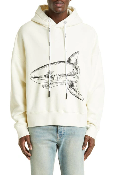 Shop Palm Angels Split Shark Cotton Graphic Hoodie In Butter/ Black