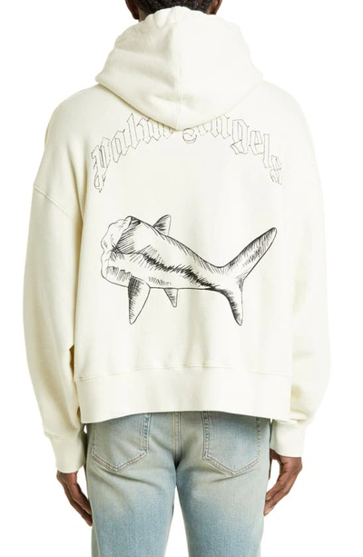 Shop Palm Angels Split Shark Cotton Graphic Hoodie In Butter/ Black
