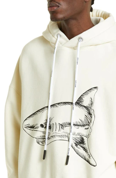 Shop Palm Angels Split Shark Cotton Graphic Hoodie In Butter/ Black