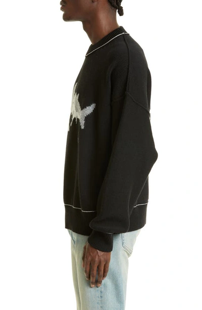 Shop Palm Angels Shark Wool Crewneck Sweater In Black Light Grey