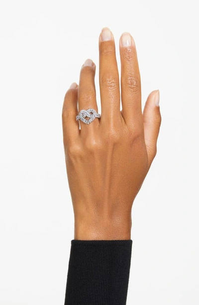 Swarovski Matrix Motif Ring Heart Woven Rhodium Shiny White In Metallic