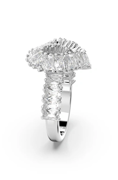 Swarovski Matrix Motif Ring Heart Woven Rhodium Shiny White In Metallic