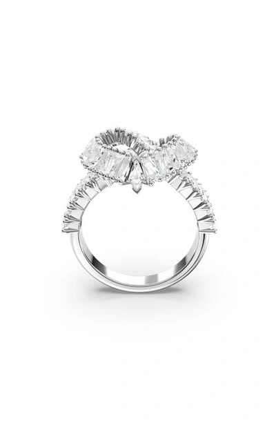 Swarovski Matrix Motif Ring Heart Woven Rhodium Shiny White In Metallic
