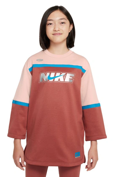 Shop Nike Kids' Sportswear Icon Therma-fit Jersey Top In Rust/ Orange/ Laser Blue
